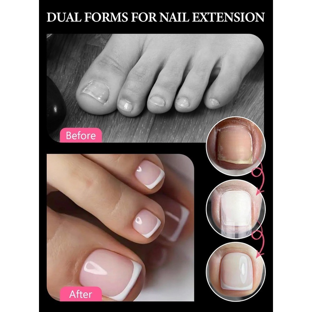 Reusable Poly Gel Toenail Kit with Forms, 120PCS Toe Nail Extension Tips in