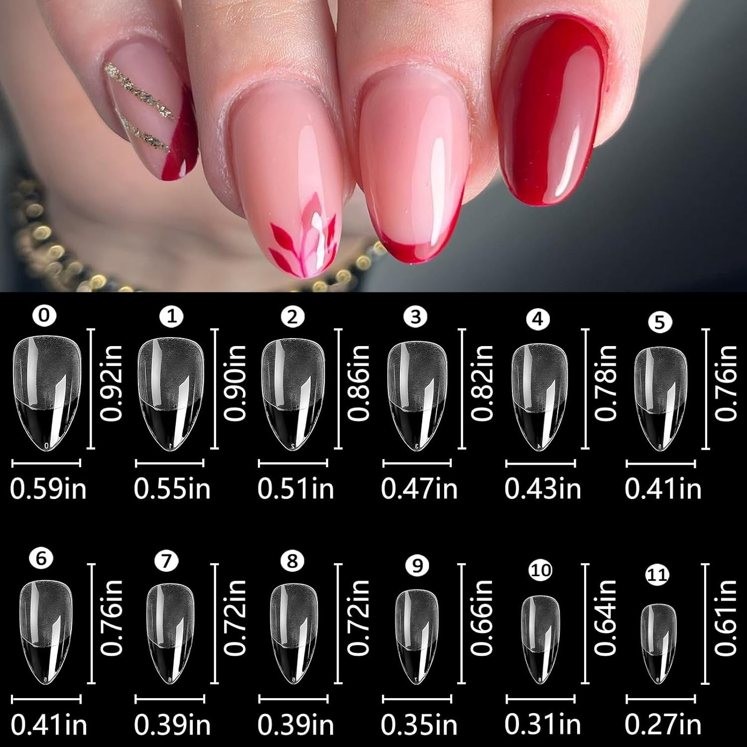 Loveourhome 600Pc Short Almond Gel Nail Tips Full Cover Clear Fake Nails XS Stil