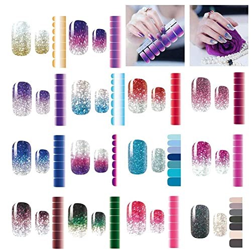 14 Sheets Nail Stickers Color Shine Full Nail Wraps Gel Nail Glitter Gradient