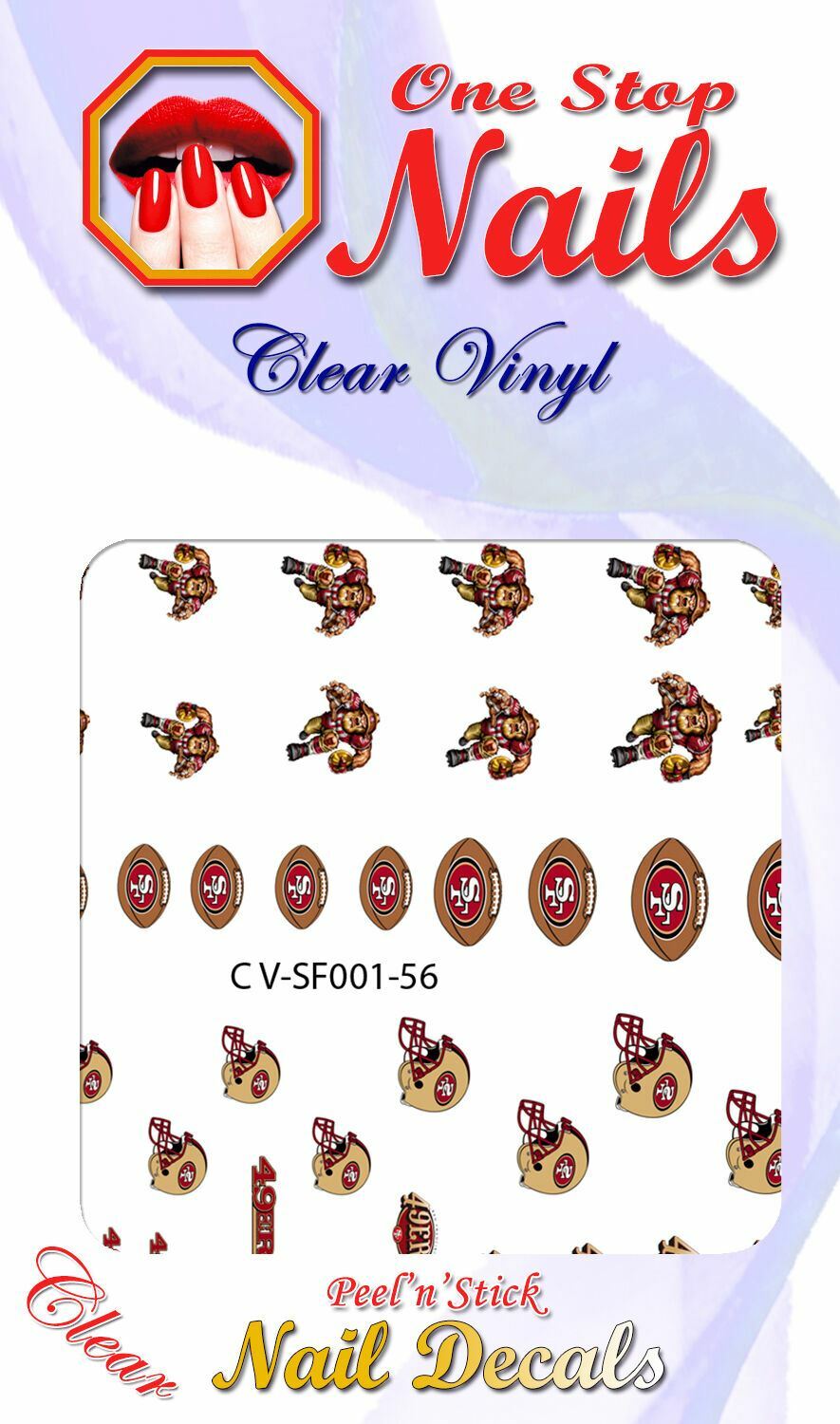 San Francisco 49ers Clear Vinyl PEEL&STICK nail decals/stickers – set of 56 (V1)