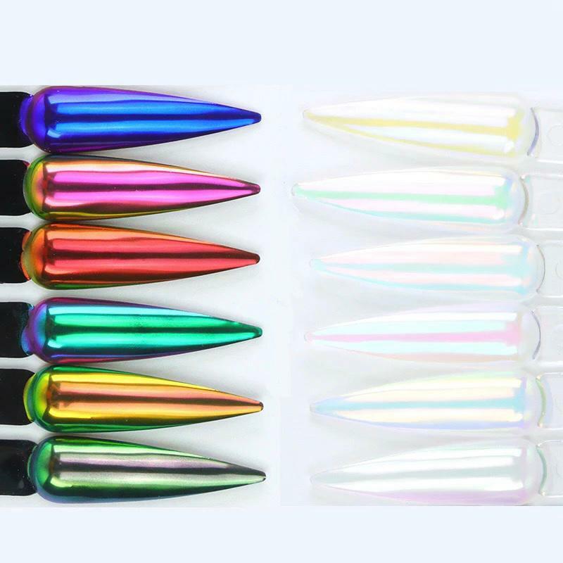 Aurora Nail Powder 6 AB Colours Unicorn Rainbow Multi Chrome Mirror Mermaid