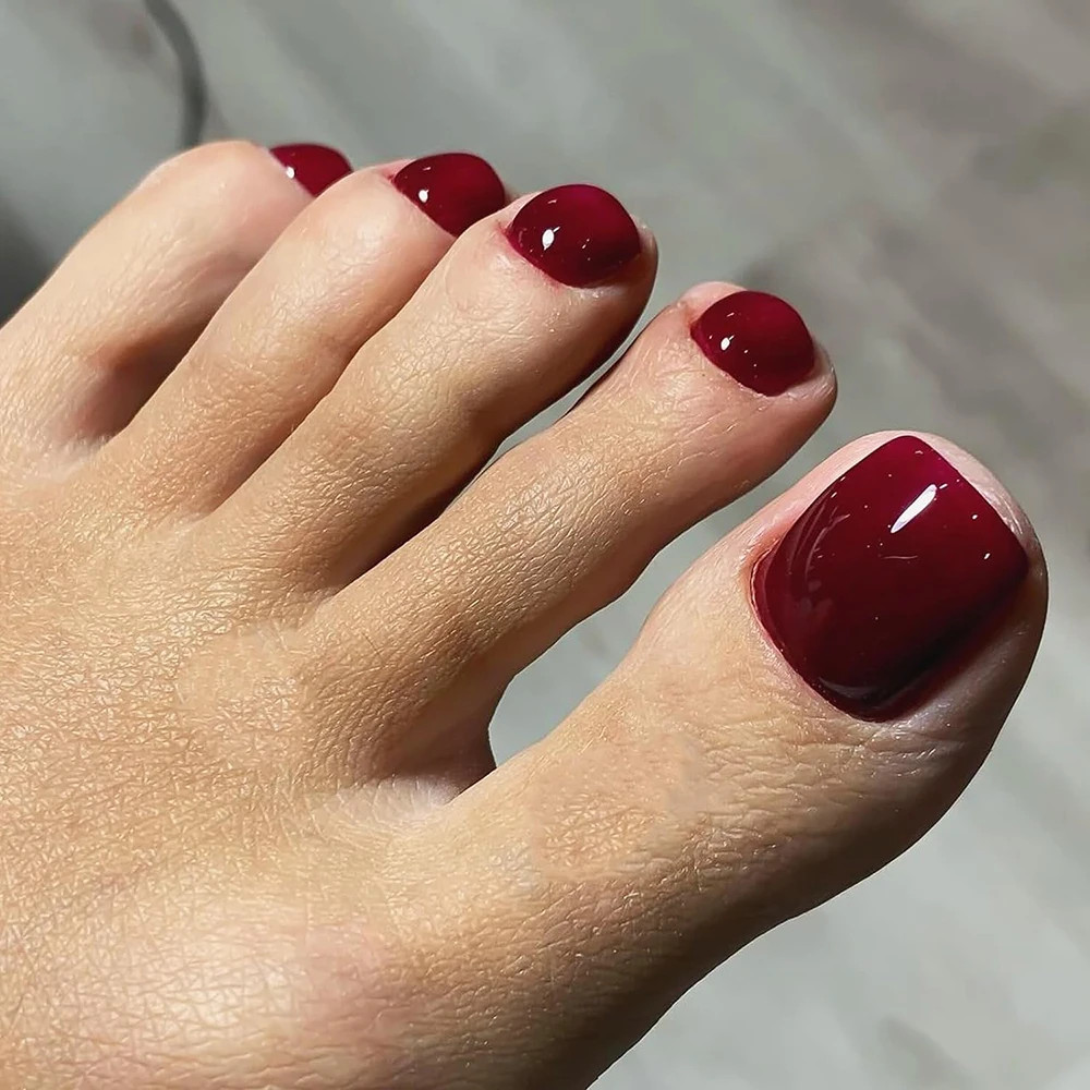 24 PCS Red/White/Black/Yellow/Wine Red Toenails Fake Toe Nails Natural