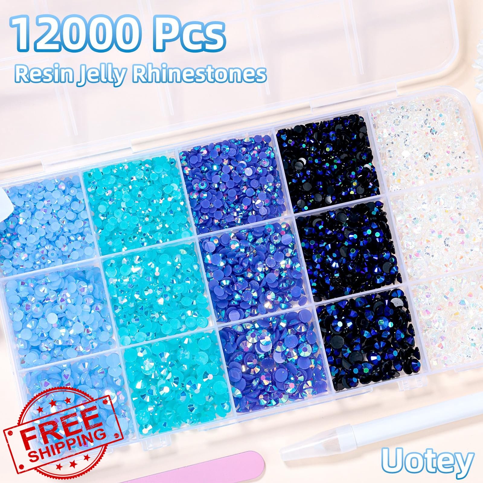 12000 Pcs Resin Jelly Rhinestones Blue Flatback Gems Crafting Multi Sizes