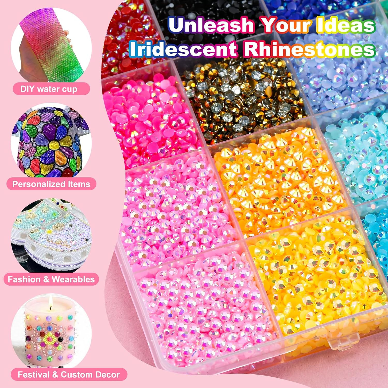 48 Colours 48000 Pieces 3Mm Bedazzling Kit, Flatback Rhinestones