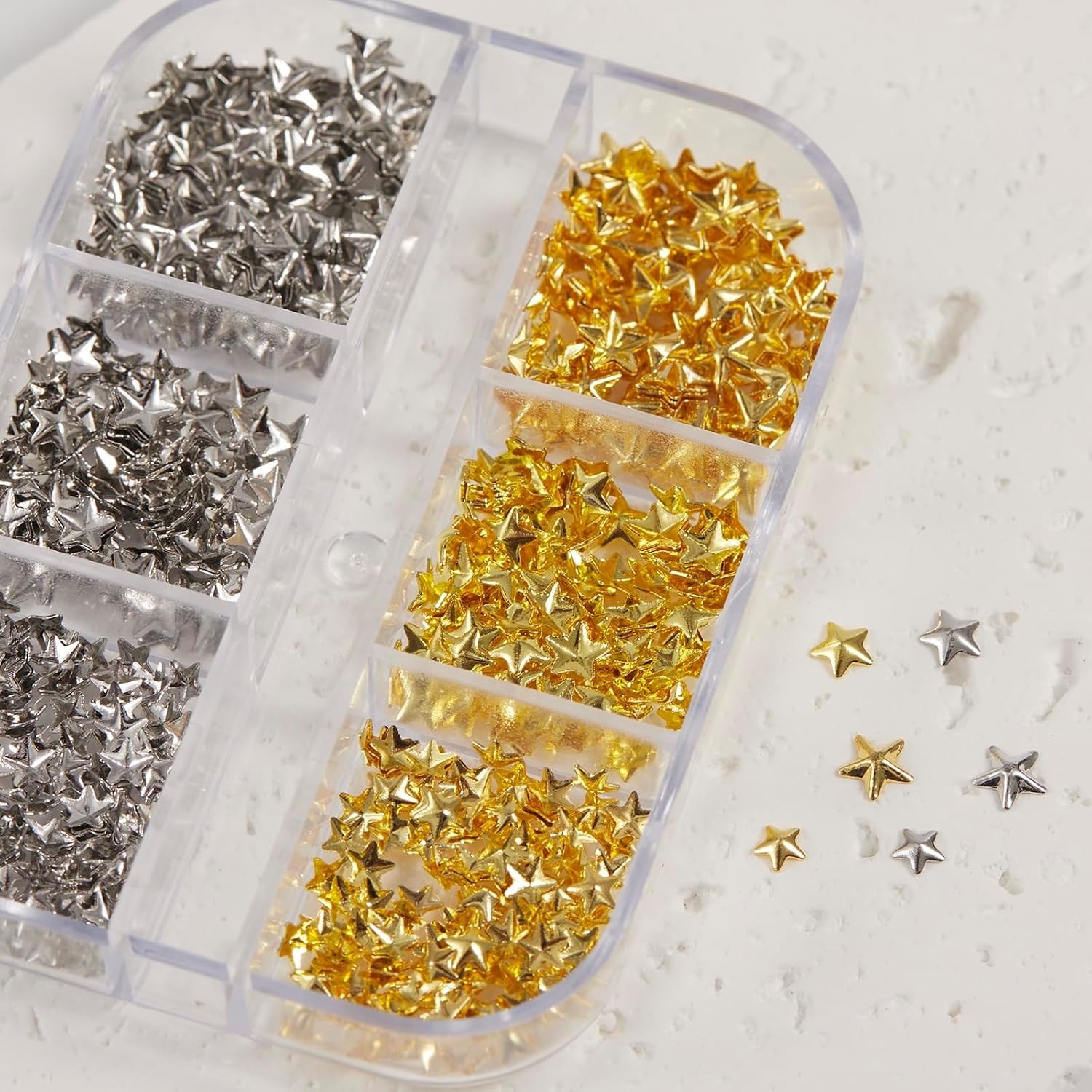 300pcs Stars Charms for Nails, 3D Gold and Silver Stars Nail Charms 1 Box 3D …