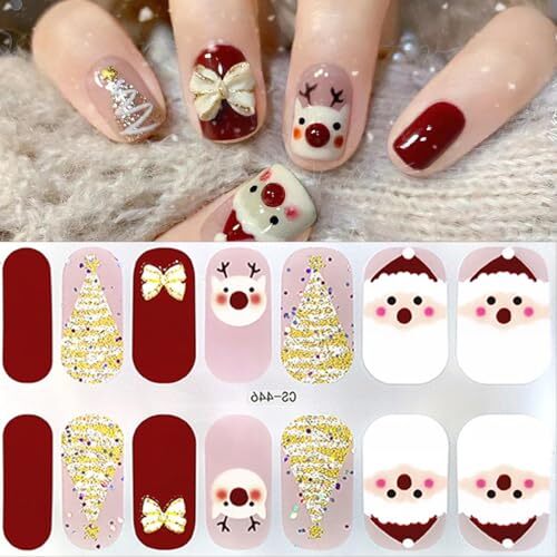Christmas Gel Nail Stickers Glitter Snowflakes Nail Christmas Full Nail Wraps-4