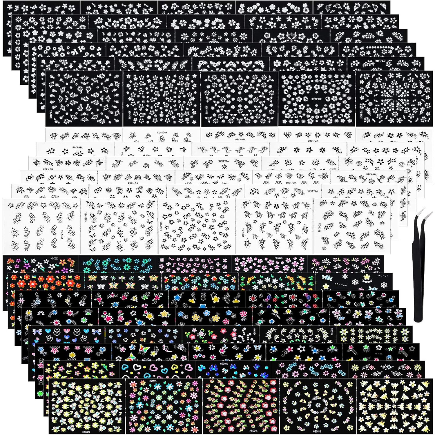 5000 Pcs Flower Nail Stickers 100 Sheets 3D Self Adhesive Nail Stickers Multi De
