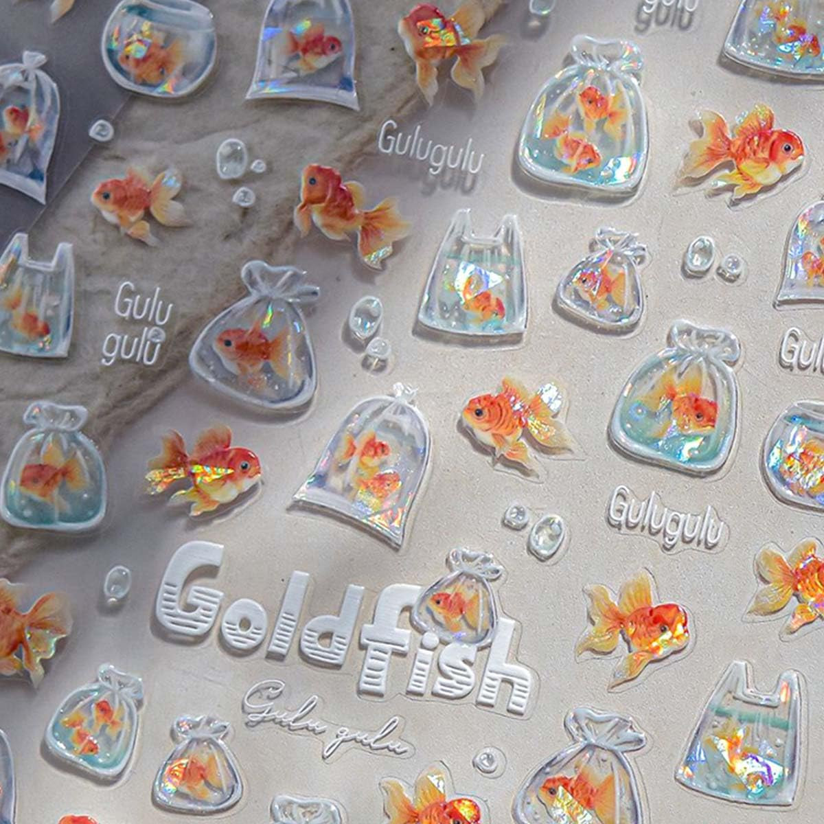 Koi Fish Nail Stickers for Nail Art Iridescent Shimmer Bagful Goldfish Nail Deca