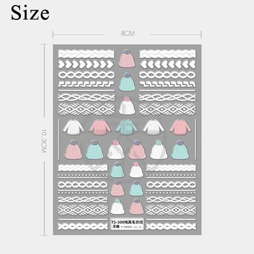 Winter Knit Sweater Cloth Pattern Nail Art Sticker Decals 5D Embossed French