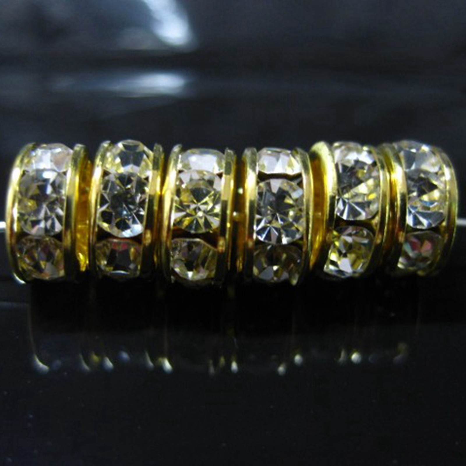 100 Golden Clear Crystal Rhinestone Rondelle Spacers Beads 6mm 8mm 10mm