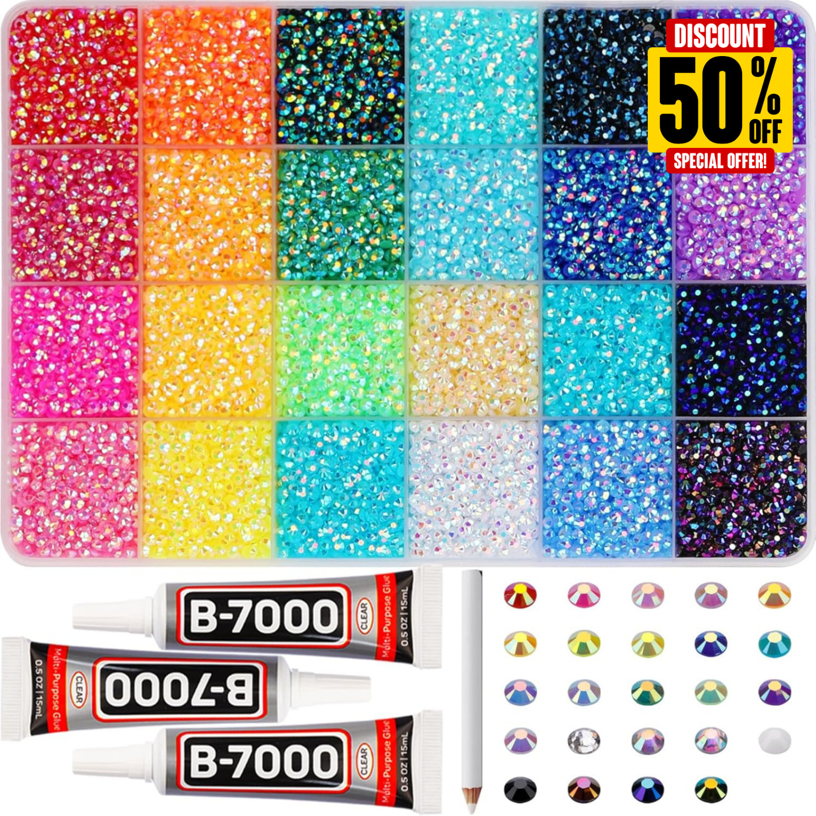 32000Pcs 3mm Rainbow Jelly Rhinestones Gems for Bedazzling Crafting, Colorful***
