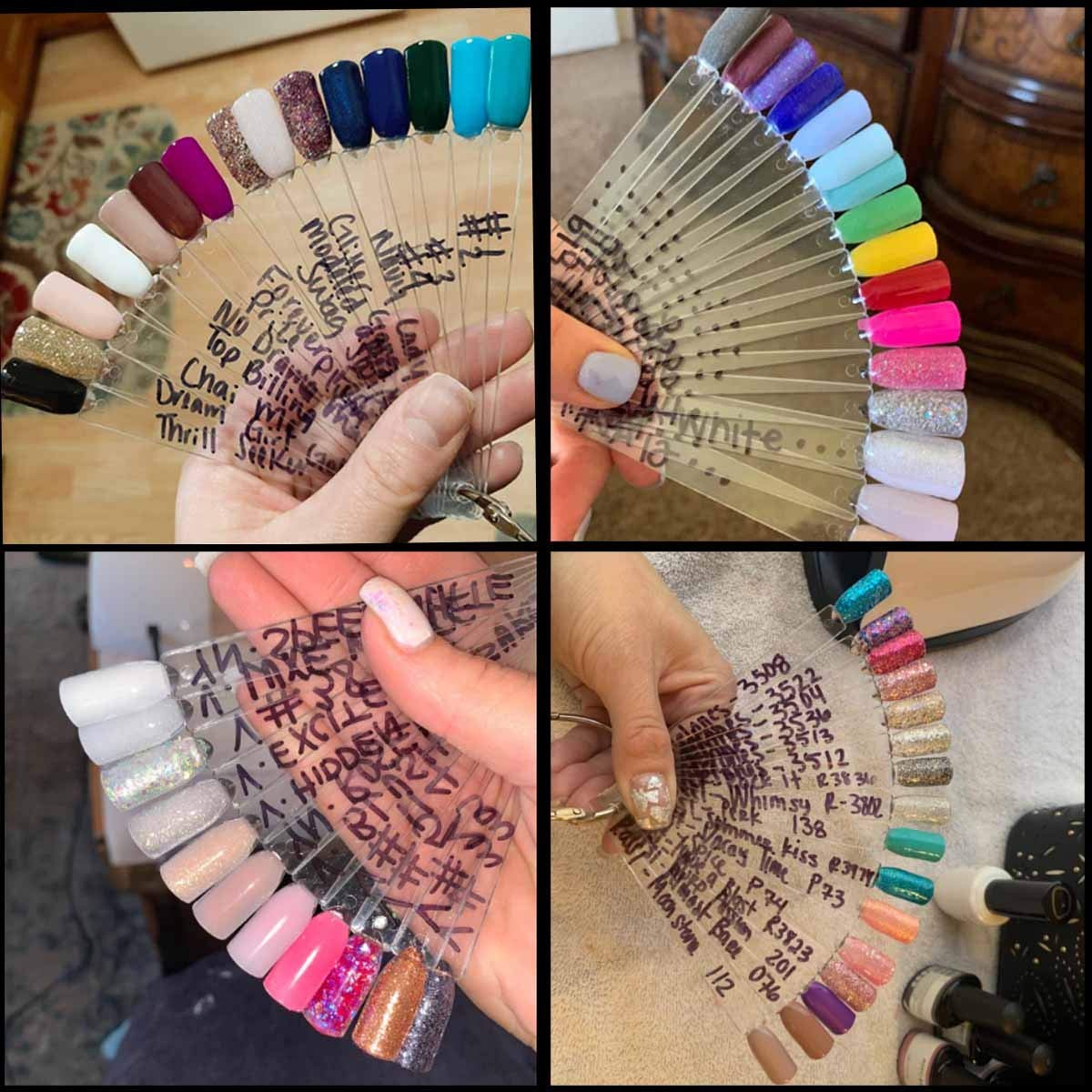 100 Pcs Clear Nail Swatch Sticks with Ring Fan Shape Nail Color Swatches Sticks