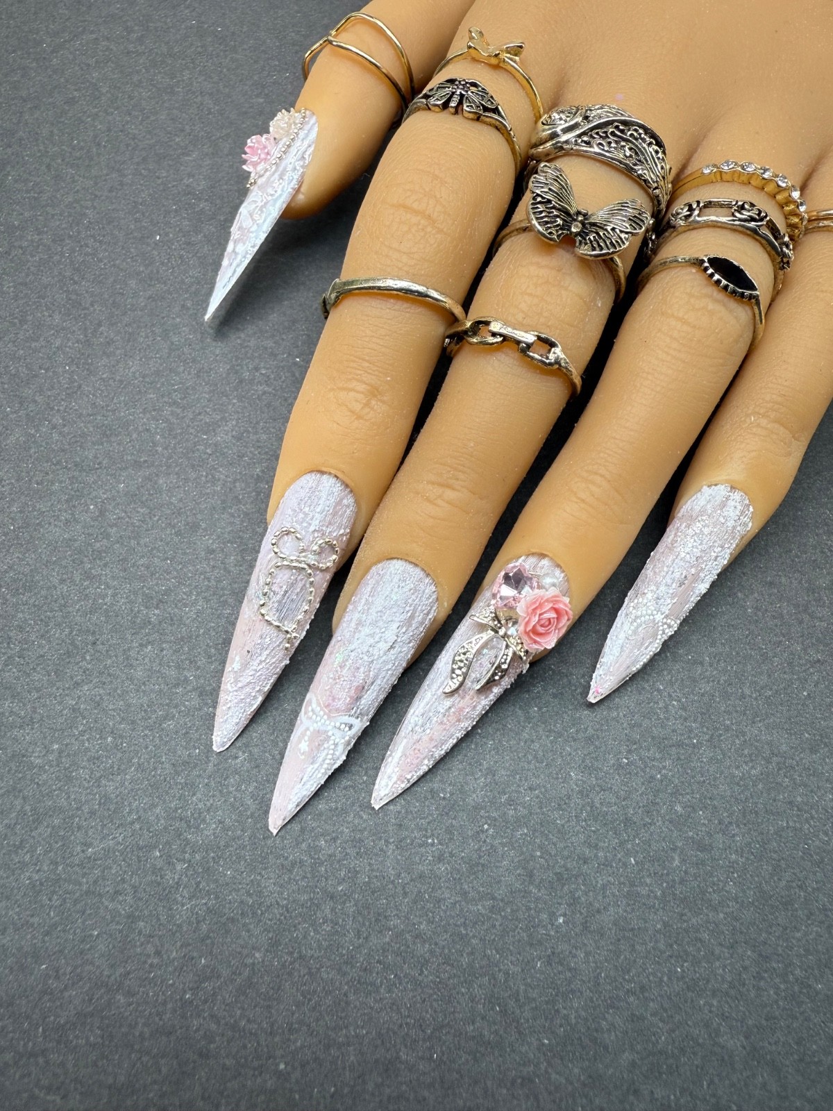 STILETTO XXL Handmade nails matte 3D 10 pcs Frosted design