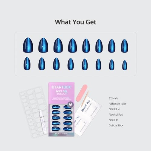 Almond – Deep Blue Cat Eye Short Press On Nails Forstbite Spell