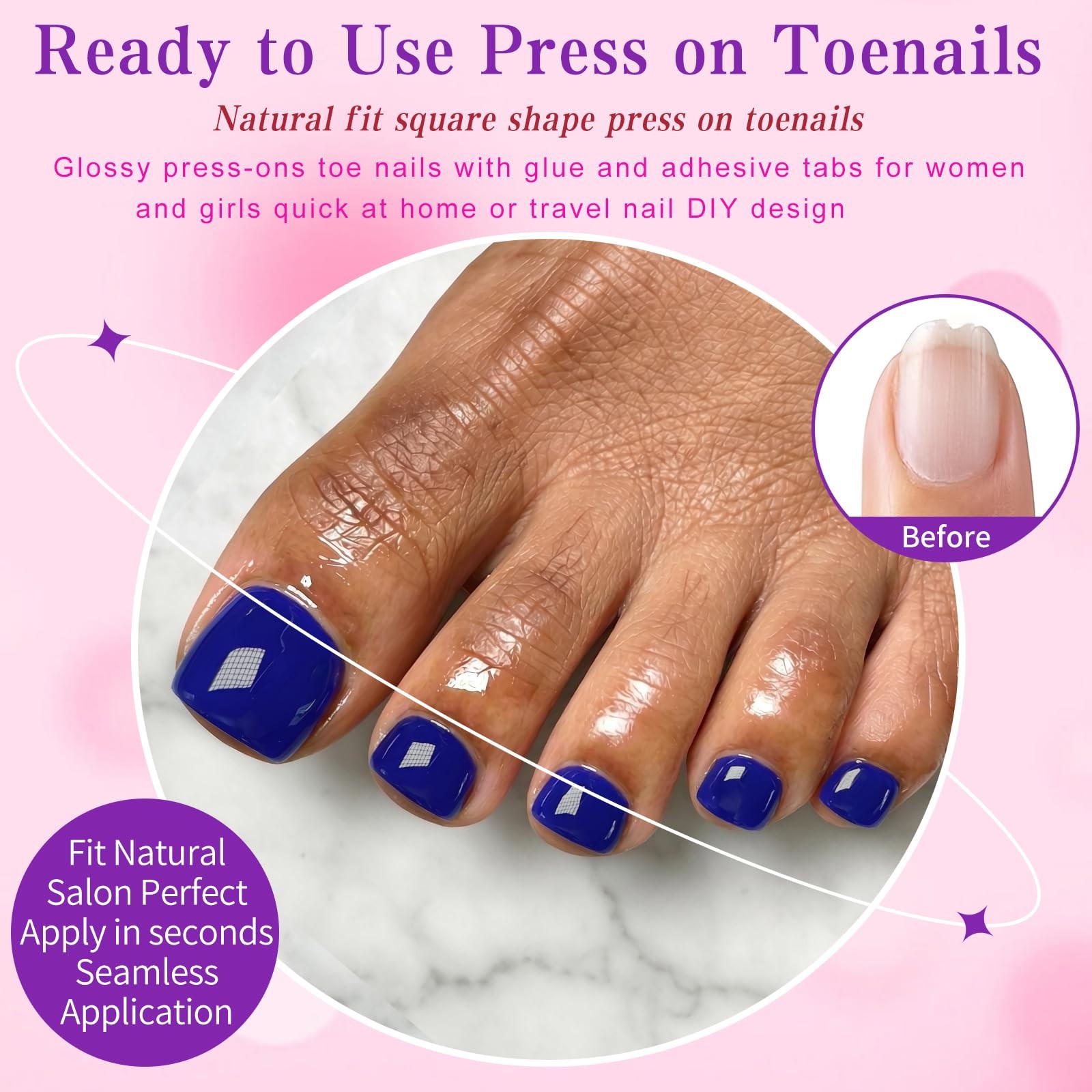 120pc Press on Toenails Women Fake Toe Nail Press ons Pedicure with Glue, Roy…