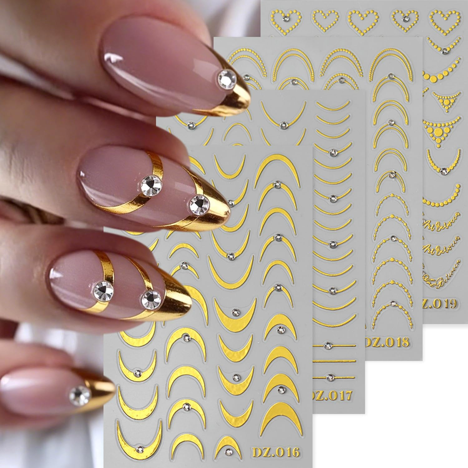 8PCS Line Nail Art Sticker Gold Silver Foil Nail Stickers Nail Art Supplies 3D M
