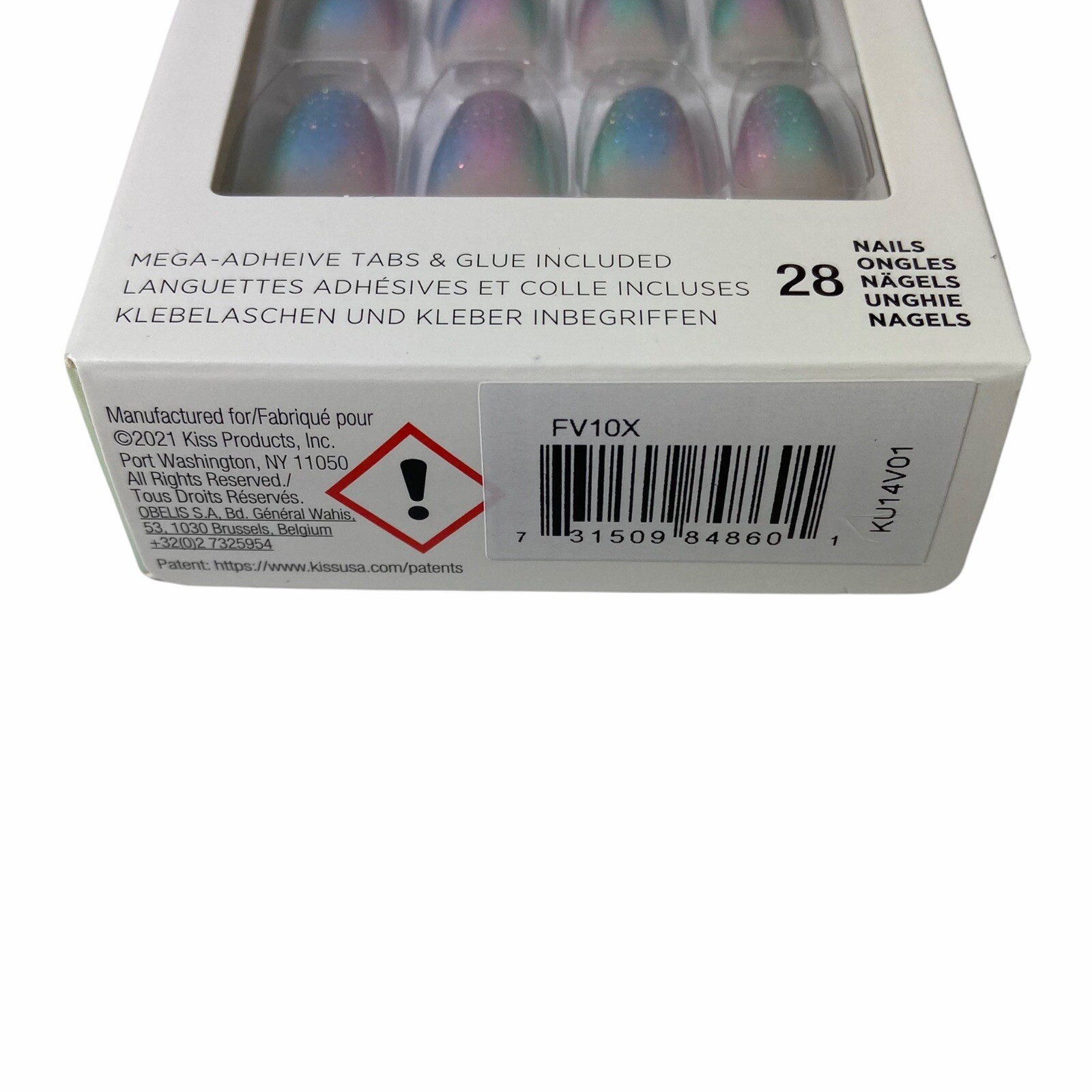 Kiss Nails Voguish Fantasy Press Glue Manicure Coffin Blue Pink Ombre Glitter