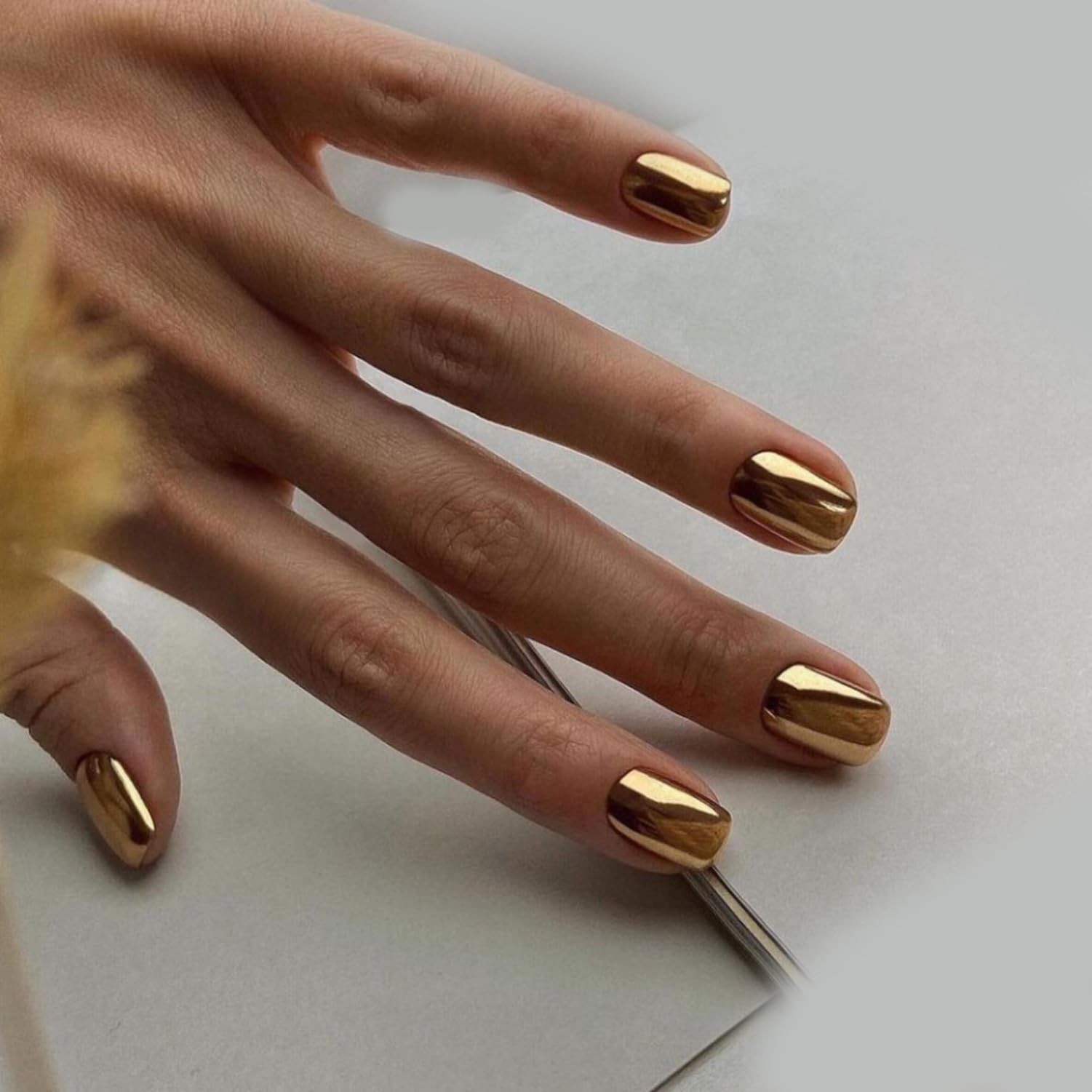 Metallic Gold Press On Nails Short Square Silver Fake Nails Acrylic Nail Tips…