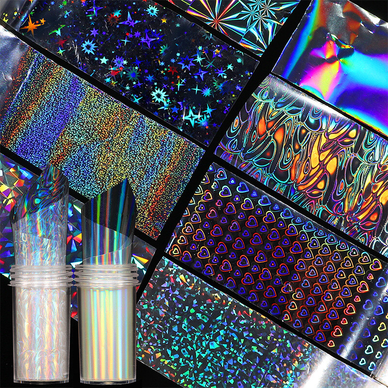 1 Rolls Holographic Nail Foil Punk Geometric Nail Art Transfer Stickers Glitter