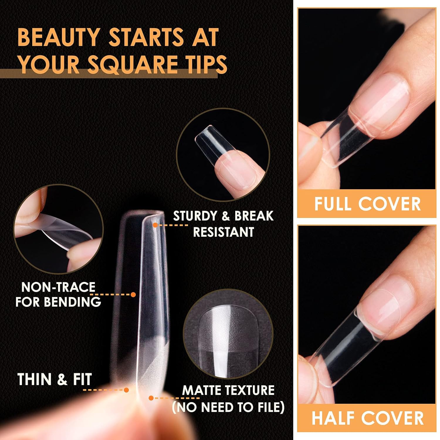 Gel Nail Extension X Kit, 240PCS Long Square Tips with UV Light | All-In-One Set