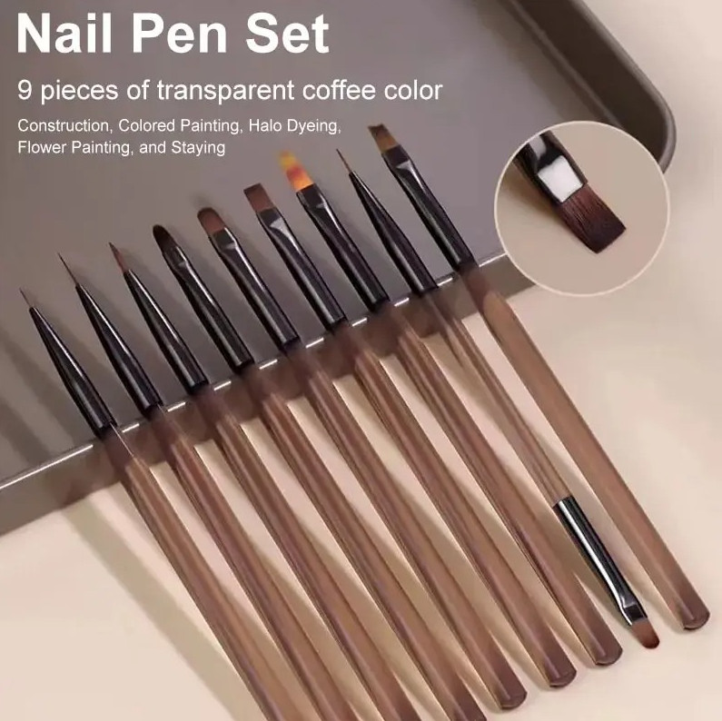 9PCS UV Gel Nail Art Brush Set Acrylic Liner Painting Pen Manicure Tools