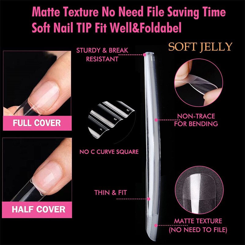 120Pcs/Box 4XL Extra Long Nail Tips Seamless Square Press On Nails