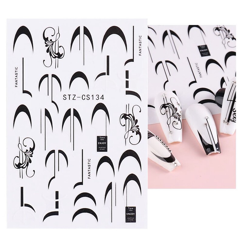 French Manicure Geometric Line Nail Sticker Flower Leaf Love Abstract Nail Decal