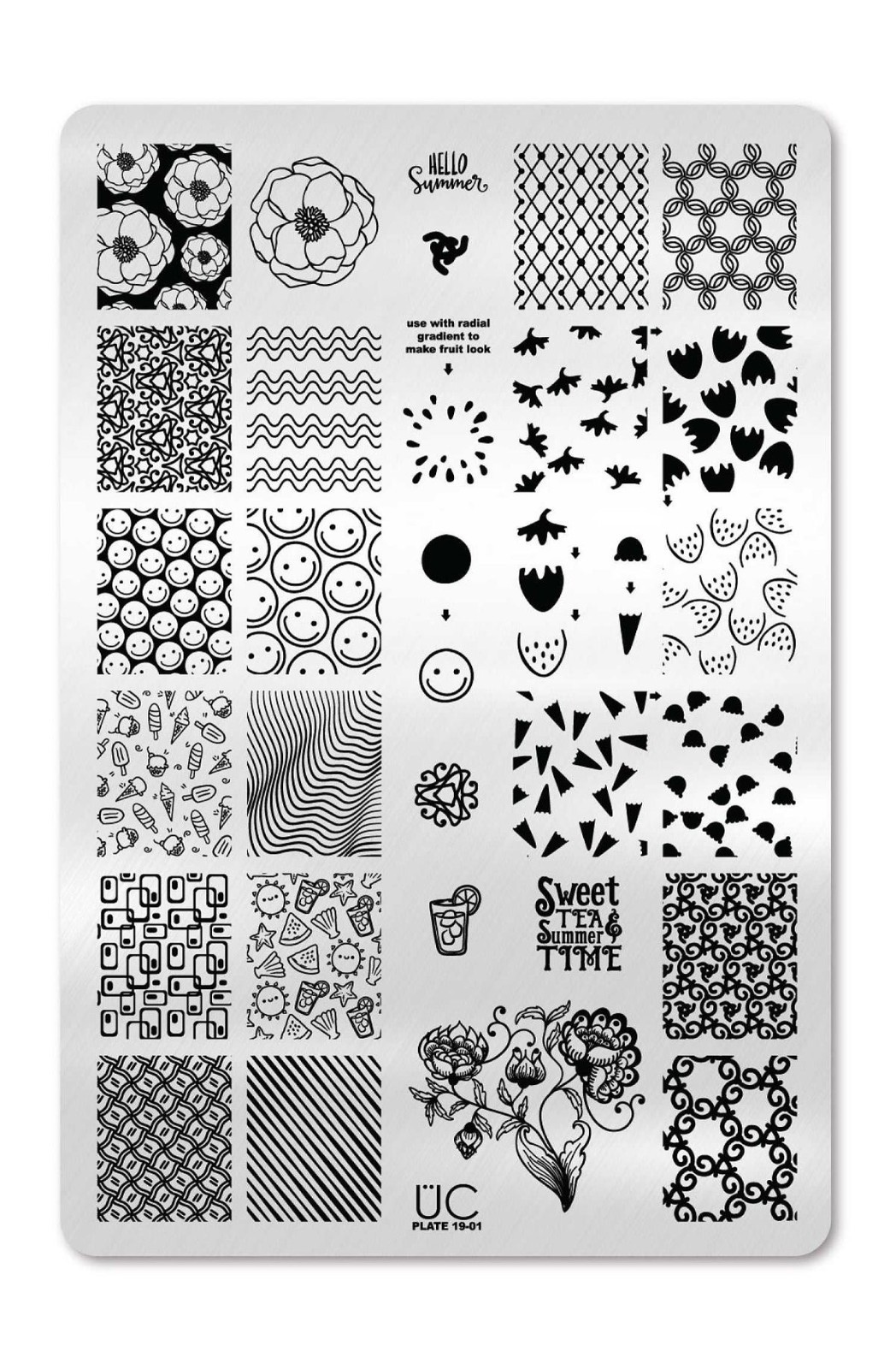 UBER CHIC UC 19-01 Nail Stamp Plate UberChic Floral Flower Modern Smiley Face