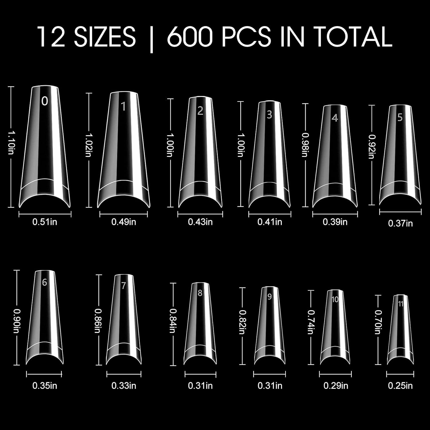 500PCS Half Cover Coffin Nail Tips – Acrylic Nail Tips, 10 Size Clear Ballerina