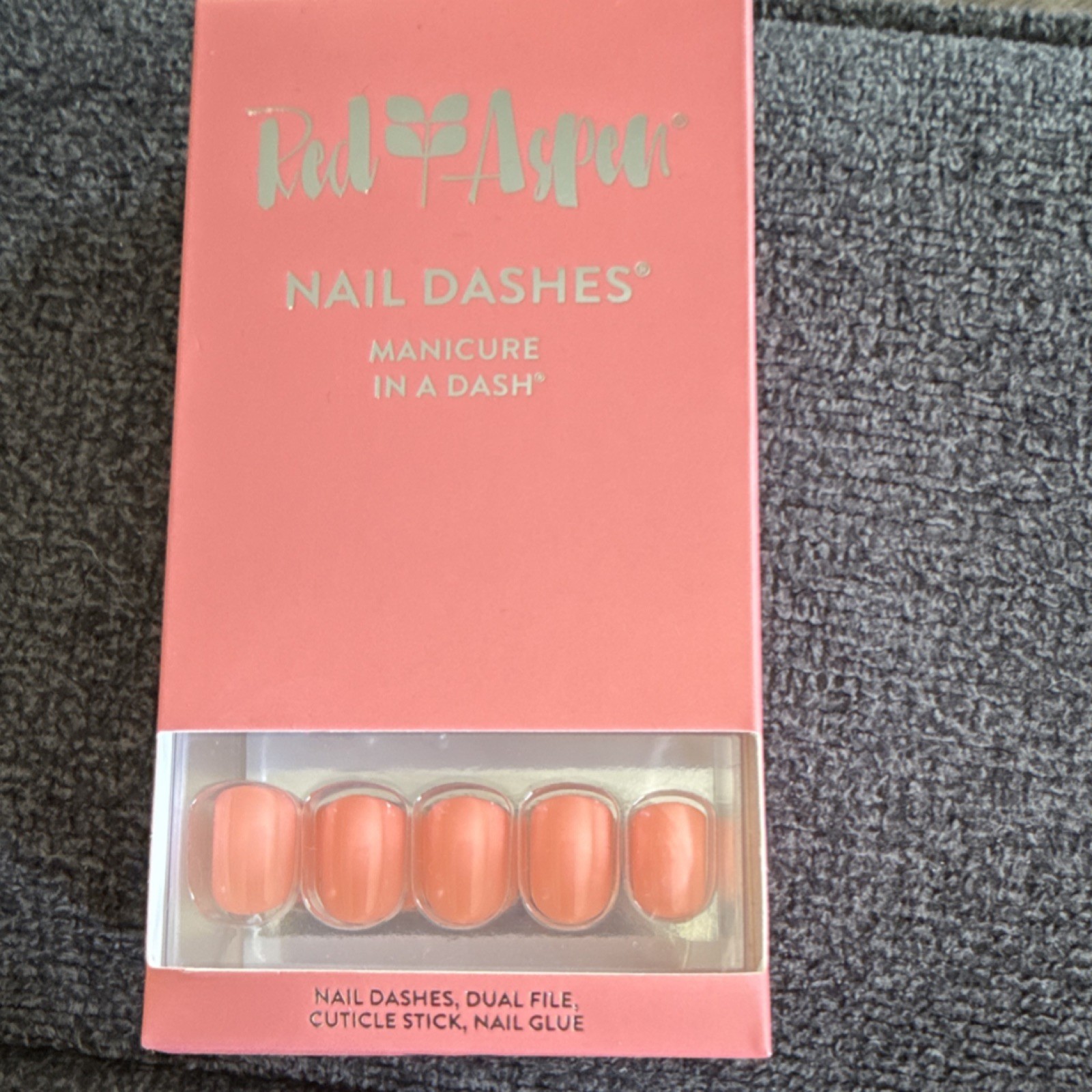 Red Aspen Nail Dashes Press-On Nails Coral Shiny Medium Oval, Glue Included