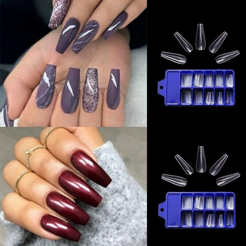 100PCS DIY Long Coffin Nails Tips Acrylic Ballerina Fake Nail Kits