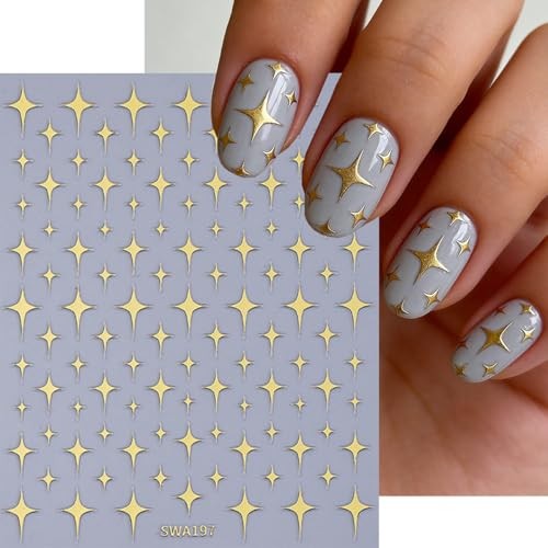 11 Sheets Star Nail Stickers Set, Include 5D Embossed Gold Star Nails Style-4