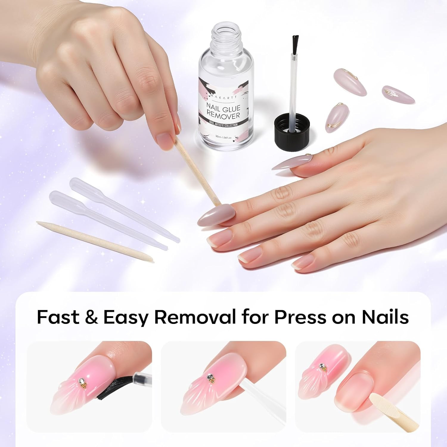 Makartt Nail Glue Remover for Press on Nails – 30ML Hema-Free, Glueoff Easy Remo