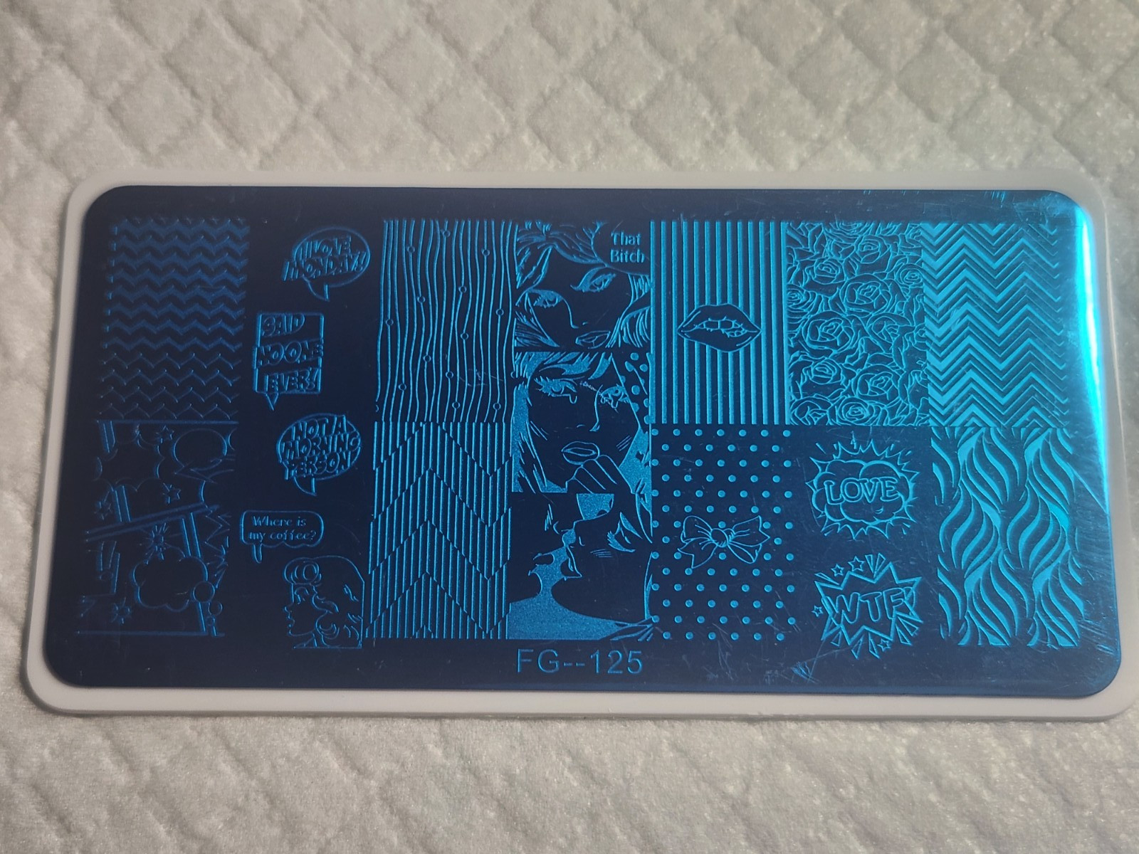 Nail Stamping Plate FG-125 – Comic Inspired Patterns – New