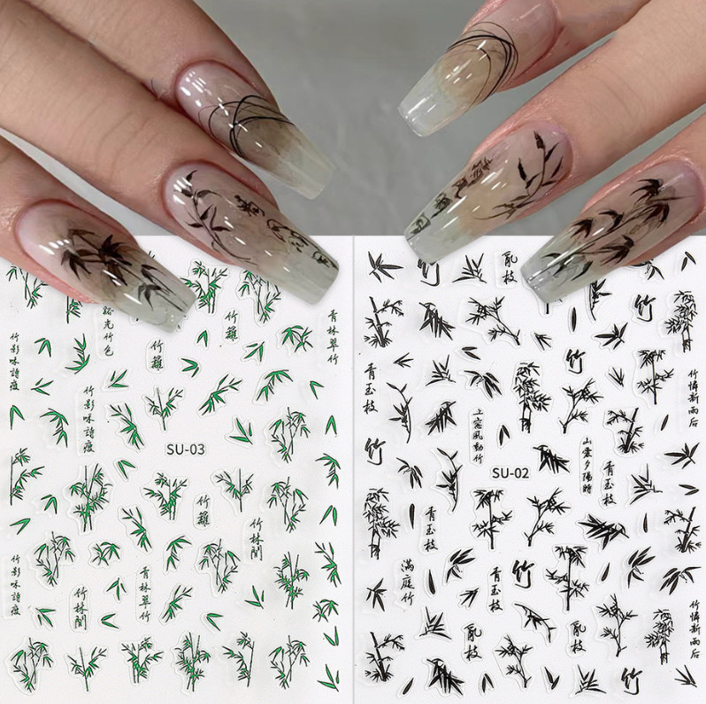3D Nail Art Sticker Character Leaf Bamboo Decals Manicure Peel & Stick DIY NS32