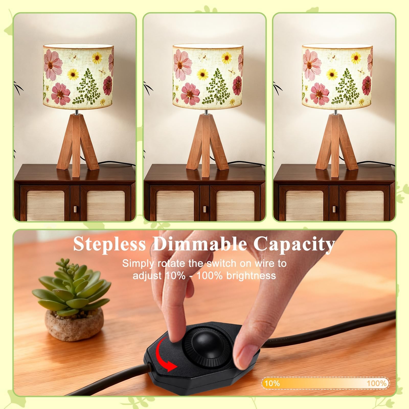 Floresita Dried Flowers Tripod Table Lamp 14.56in, 9W LED Dimmable 61“Drie