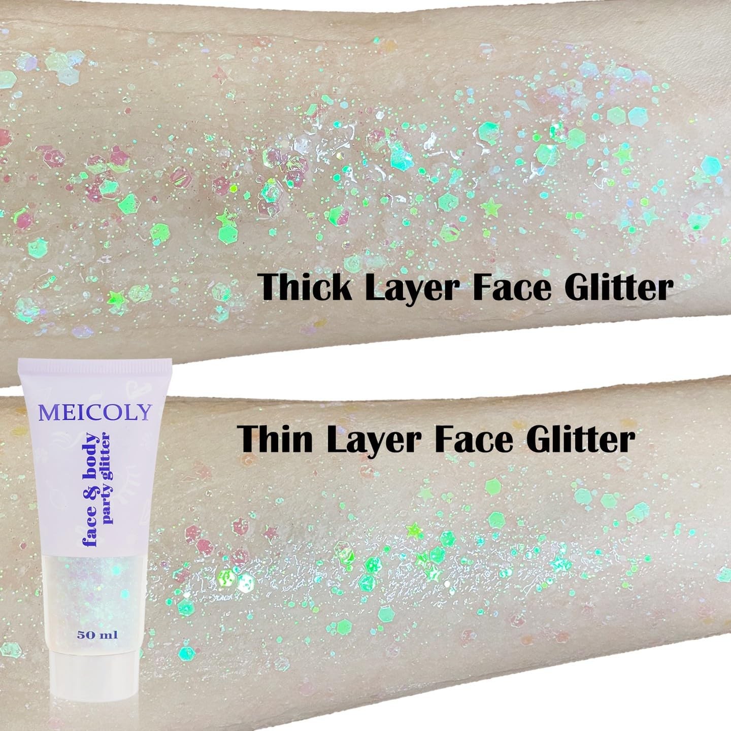 Clear White Face Body Glitter,Mardi Gras Face Glitter Makeup for Kids Women,F…