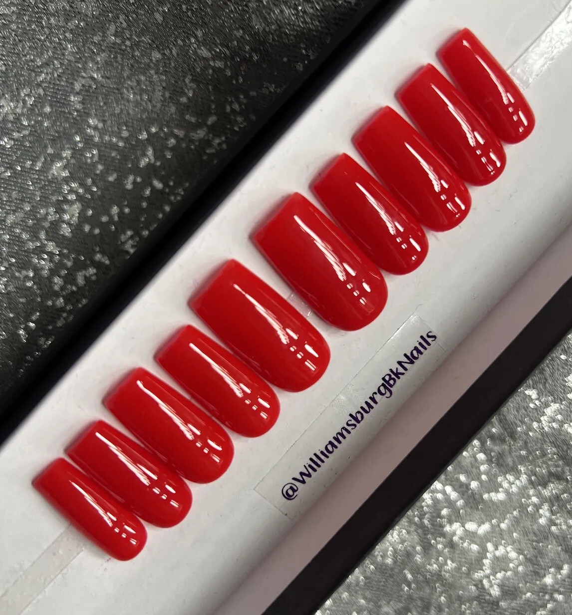 🍎 CUSTOM Gel Press On False Nails, SHINY RED, 10p set M w/ FULL KIT