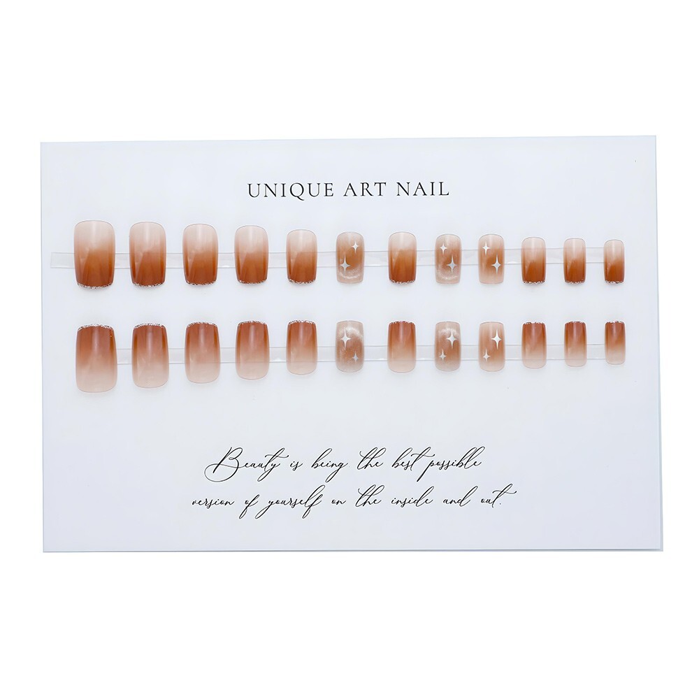 Autumn/ Winter Caramel Gradient Starry Cat Eye Removable Nail Patch set (Glue)
