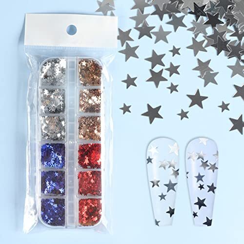 12 Grids 4th of July Nail Glitter Sequins Independence Day Star Nail Sequins P5