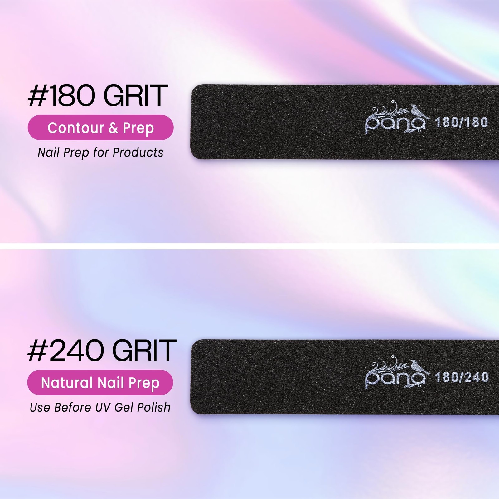 10PCS Jumbo Size PANA Professional Double Sided Nail Files – Black, 180/180 G…