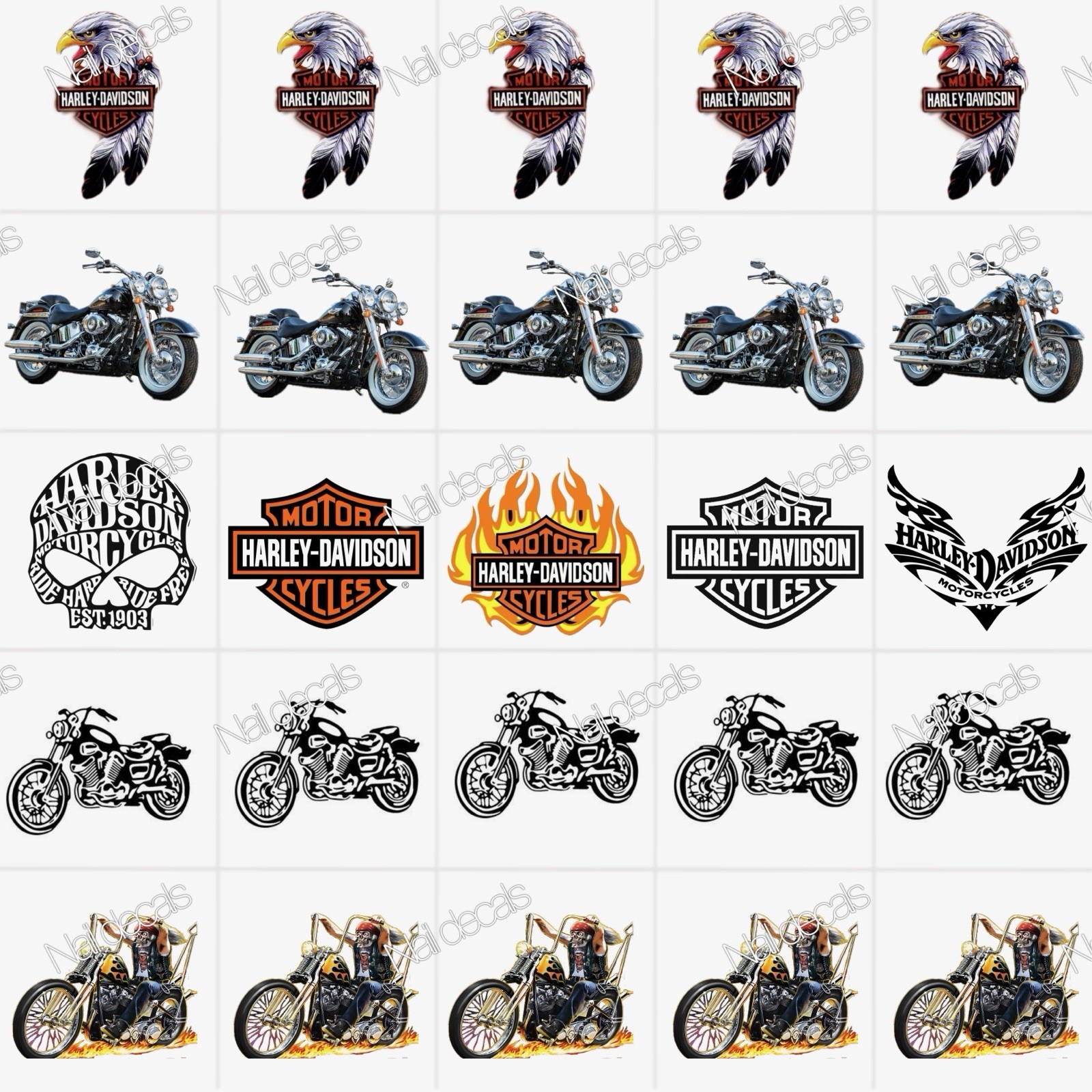 Motorcycle Nail Decals Clear Waterslide Transfer Set of 50 +instructions