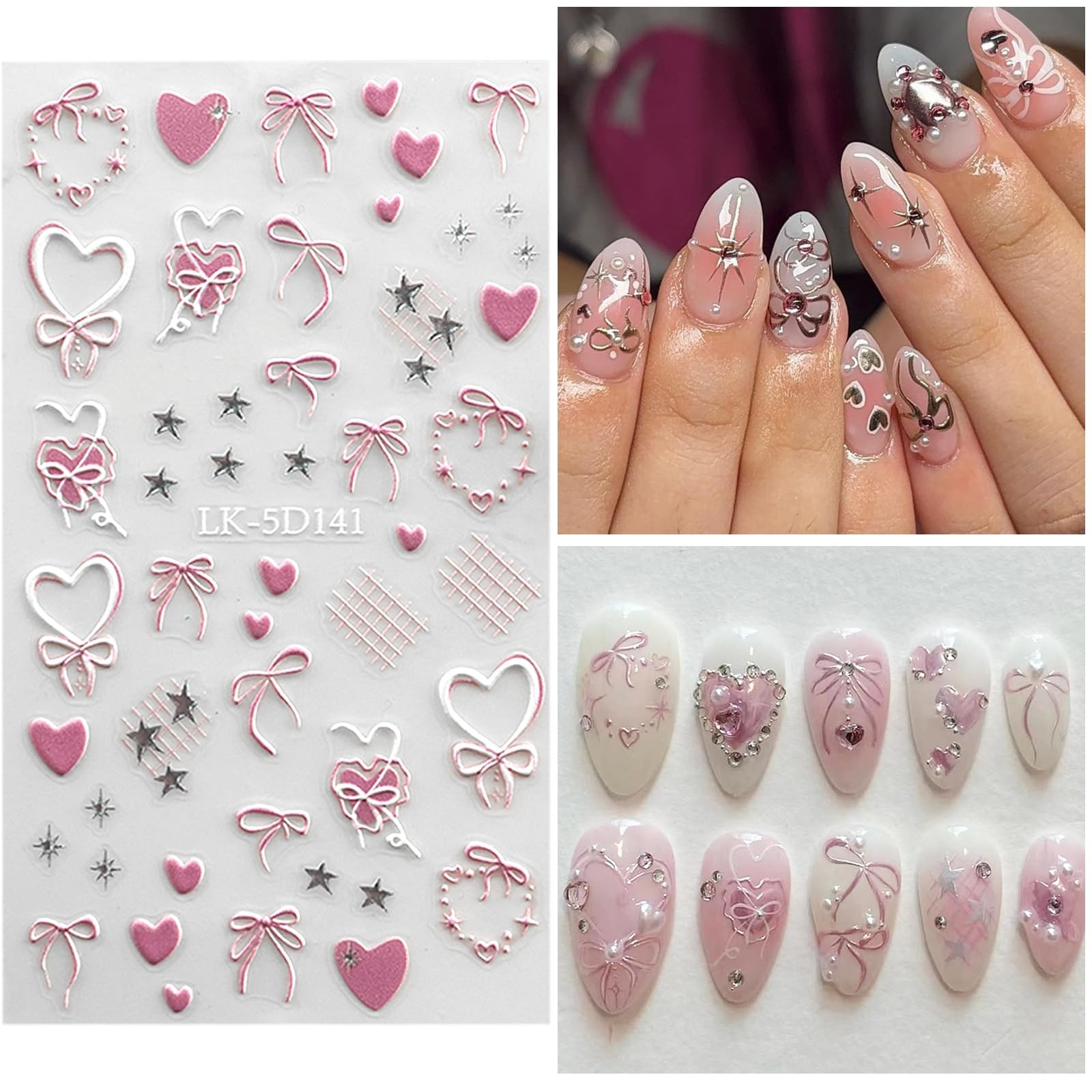 Nail Art Stickers 5D 3D Bow Cherry Flower Self Adhesive Spring Summer Design