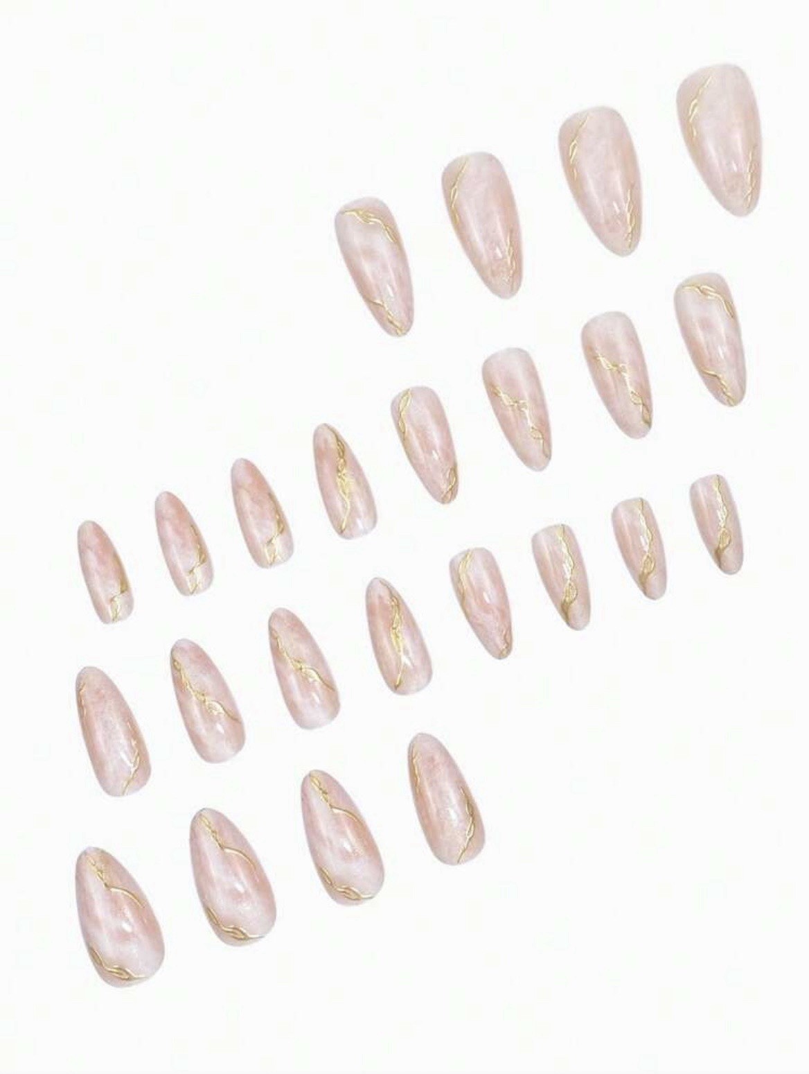 24pcs Almond Shaped Tie Dye White w/ Gold Foil Decor Gold 3D Asymmetric Lines