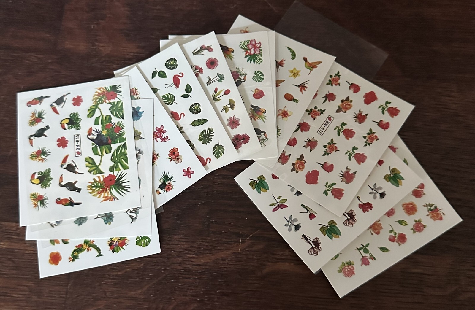 12 Sheets Flower Leaf Parrot Nail Tattoo Water Transfer Decals Stickers