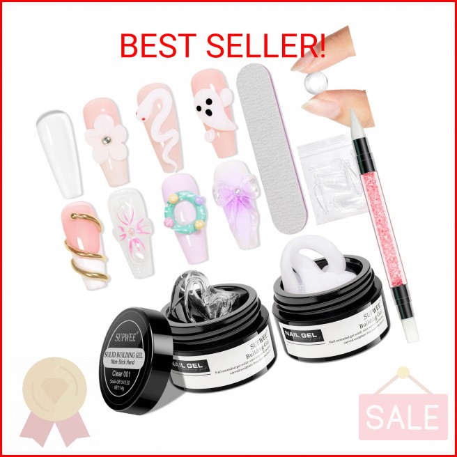 SUPWEE 3D Nail Art Gel Clear and White Solid Builder Gel for Nails Non-Stick Han