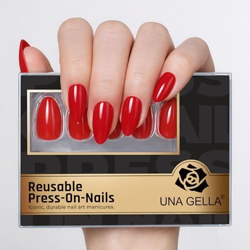 32Pcs Soft Gel Press on Nails – 16 Sizes Classic Red Almond Glue Ruby Romance
