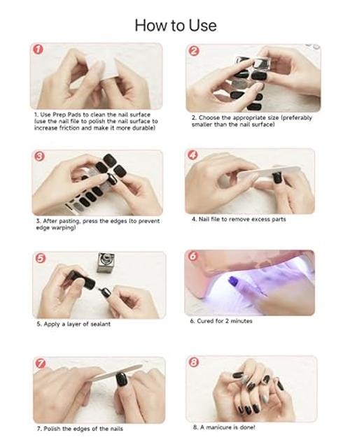 Semi Cured Gel Nail Strips, 28pcs Nail Polish Art Stickers Wraps | Gel Black
