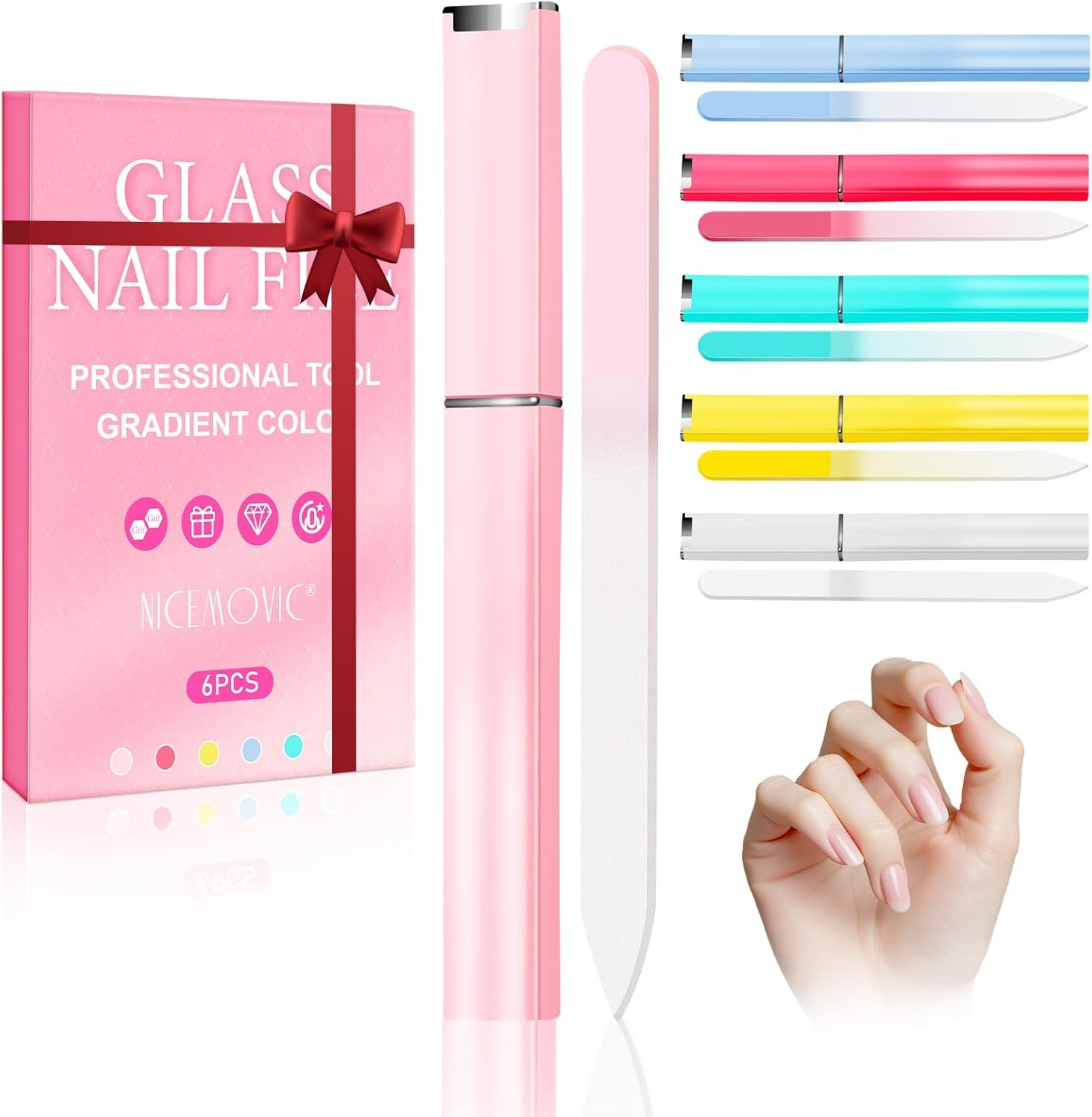 6 Pack Glass Nail File for Natural Nails, Stocking Stuffers for Teen Girls Women