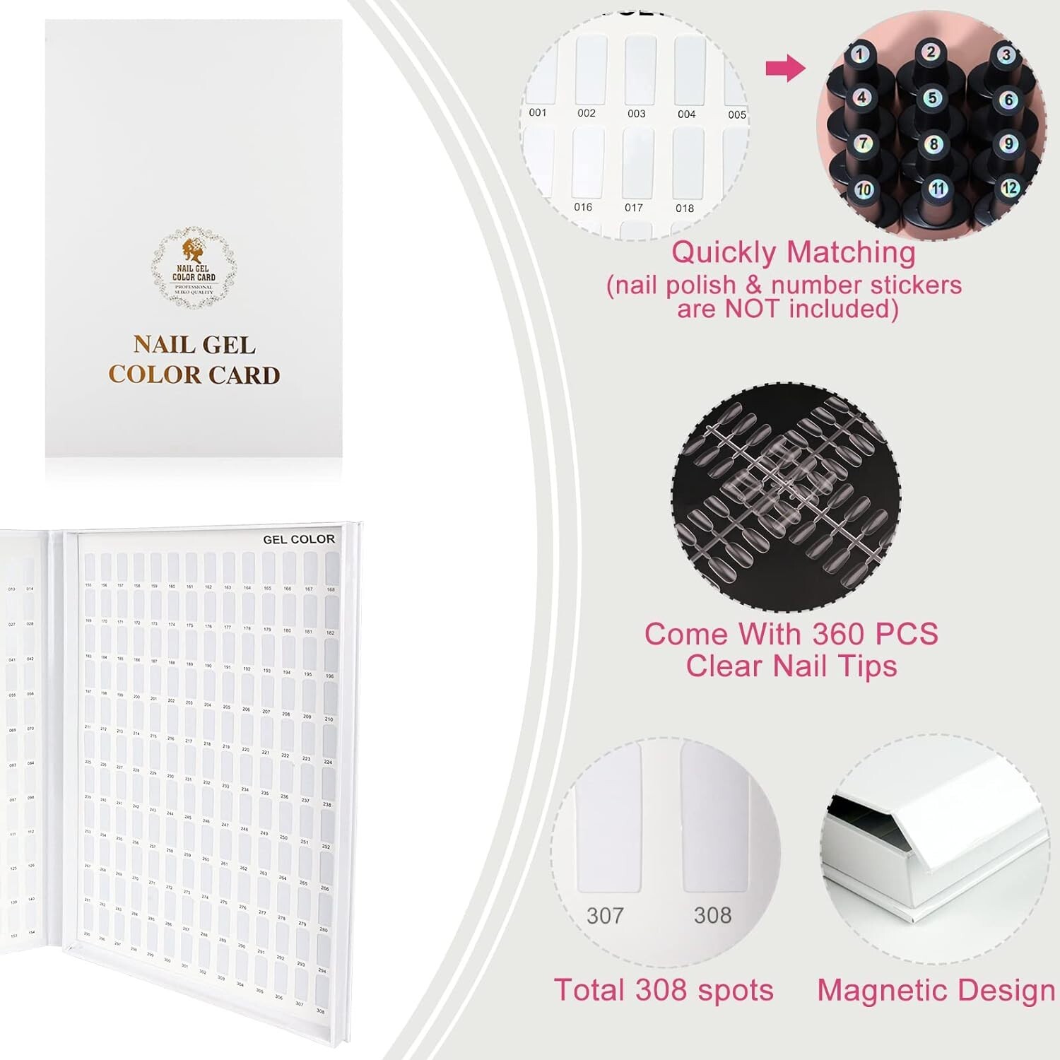 308 Nail Color Chart Display, UV Gel Polish Book Nail Painting Practice Desig…
